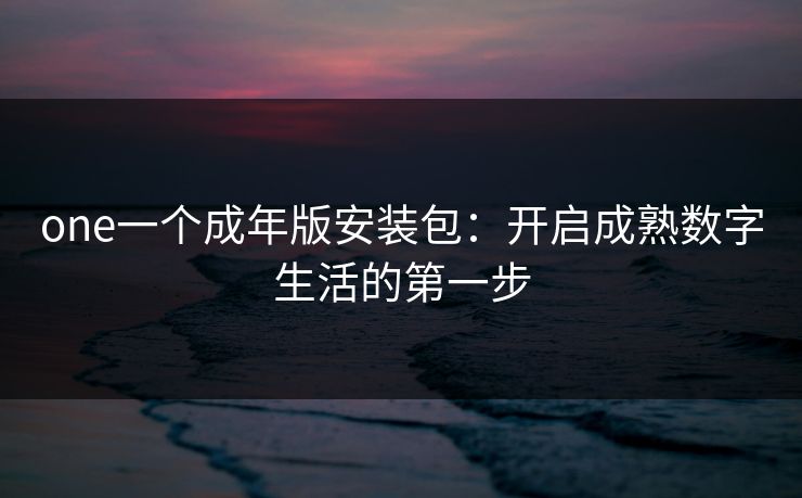 one一个成年版安装包:开启成熟数字生活的第一步 one一个成年版安装包:开启成熟数字生活的第一步
